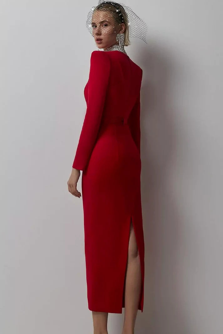 Square Neck Cowl Shoulder Bandage Dress