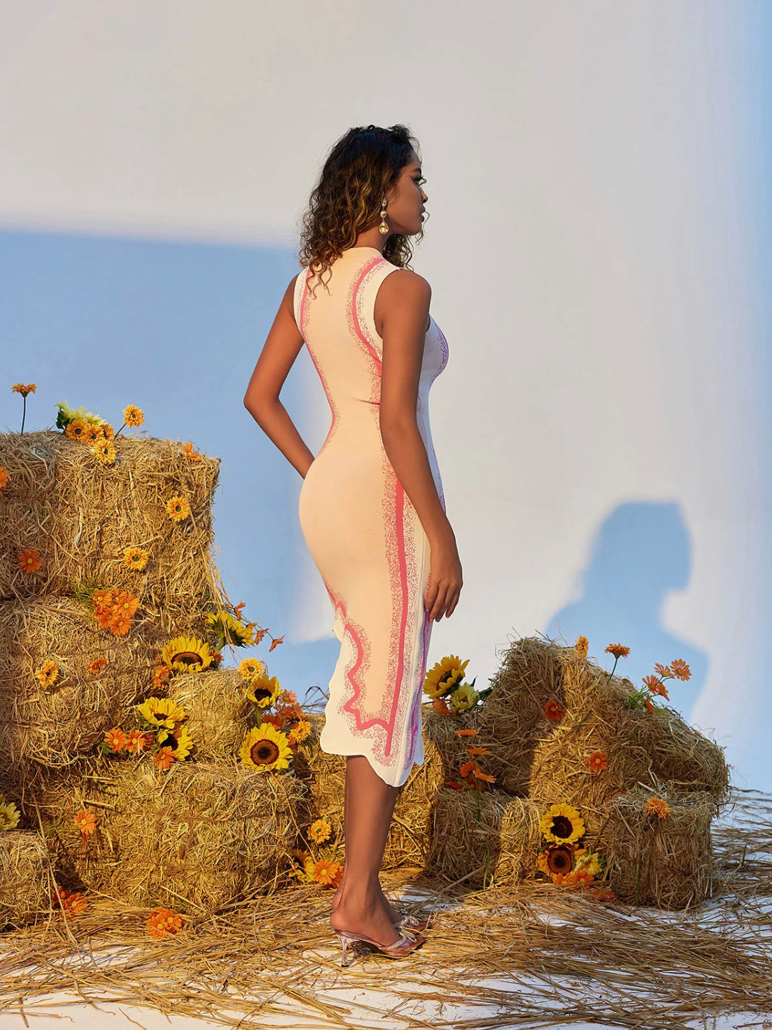 Wave Edge Sleeveless Knit Midi Dress