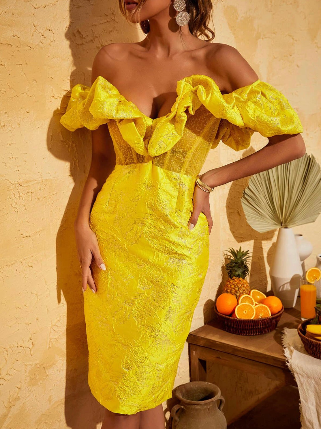 V-Neck Backless Jacquard Wrap Midi Dresses