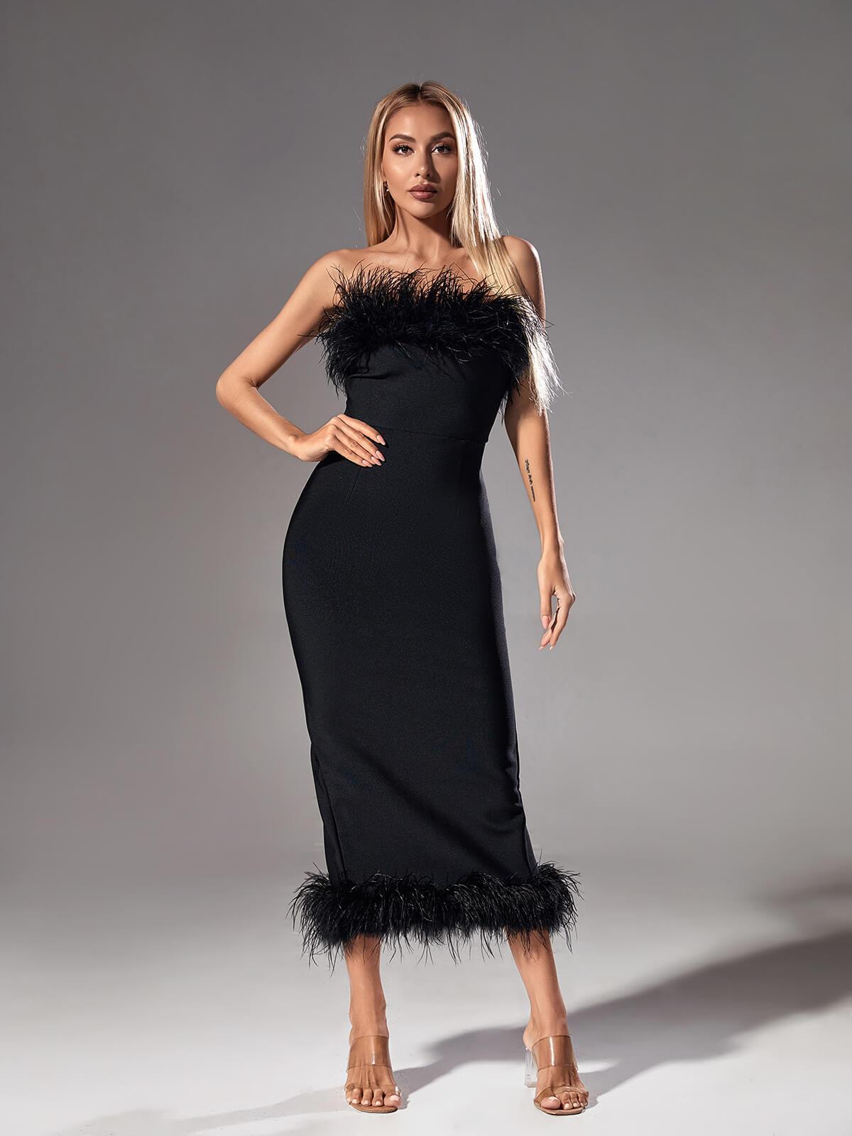 Ostrich Fur Sheath Dress Women's Bandage Dresses
