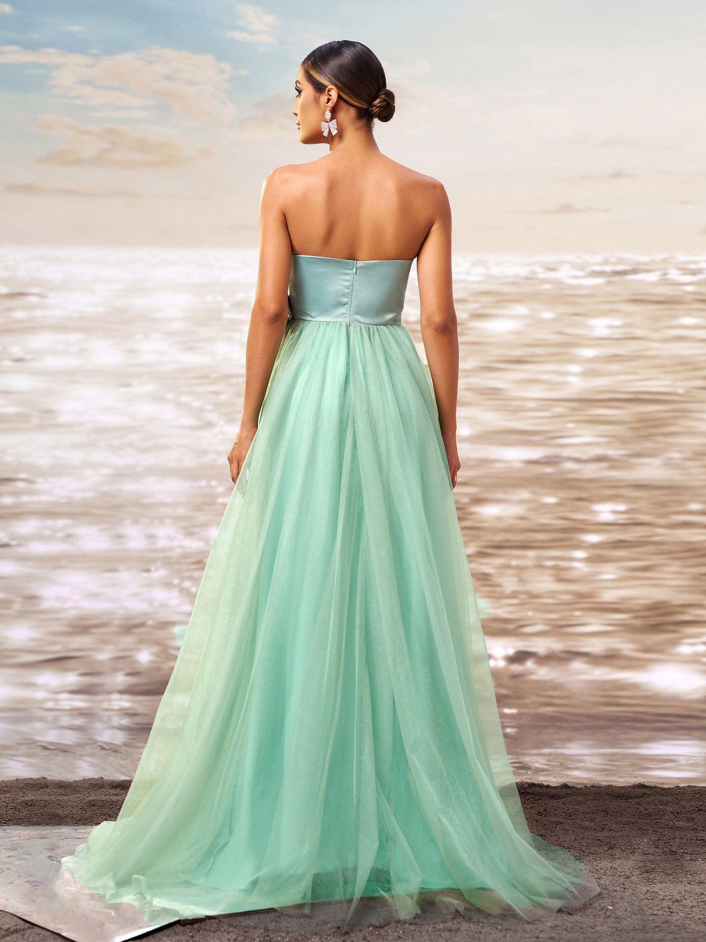Strapless Satin Tulle Evening Gown