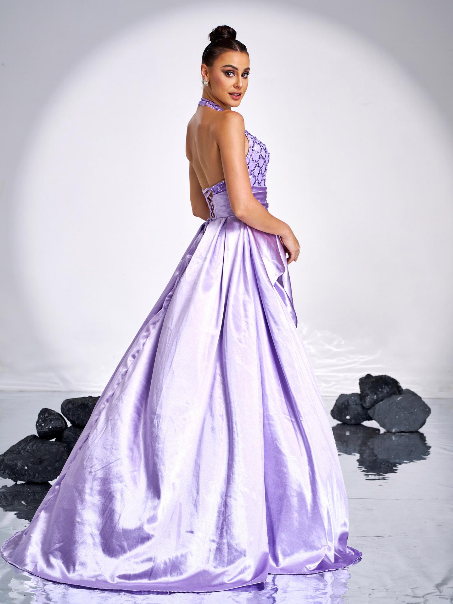 Sleeveless Hanging Neck Sequin Hem Dress