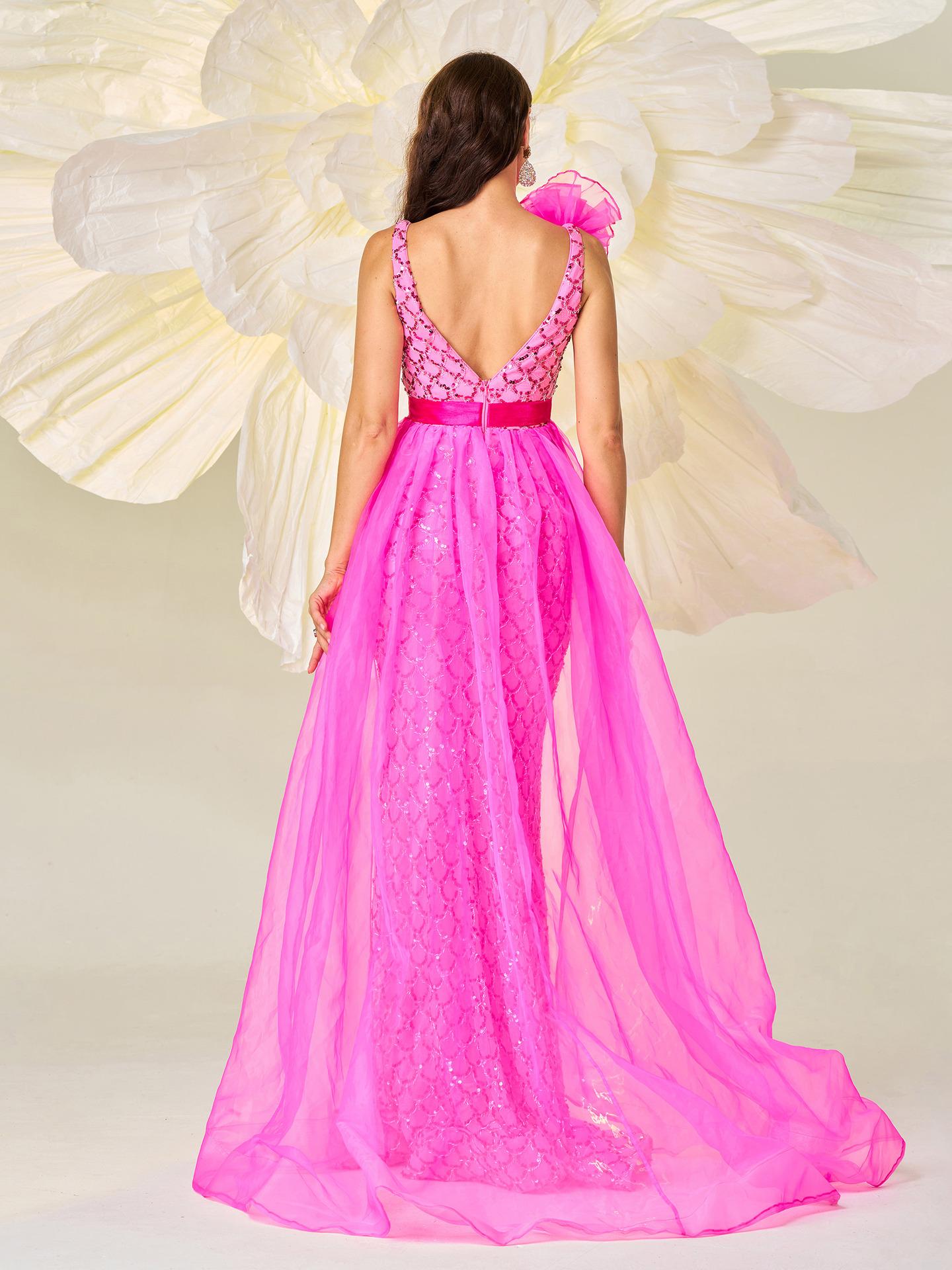 Sleeveless V-neck Sequin Fishtail Dress