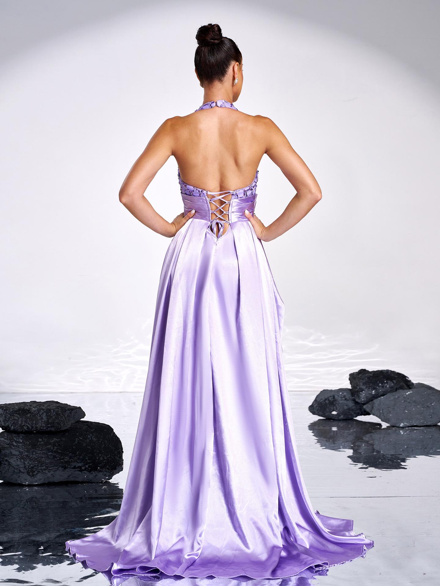 Sleeveless Hanging Neck Sequin Hem Dress