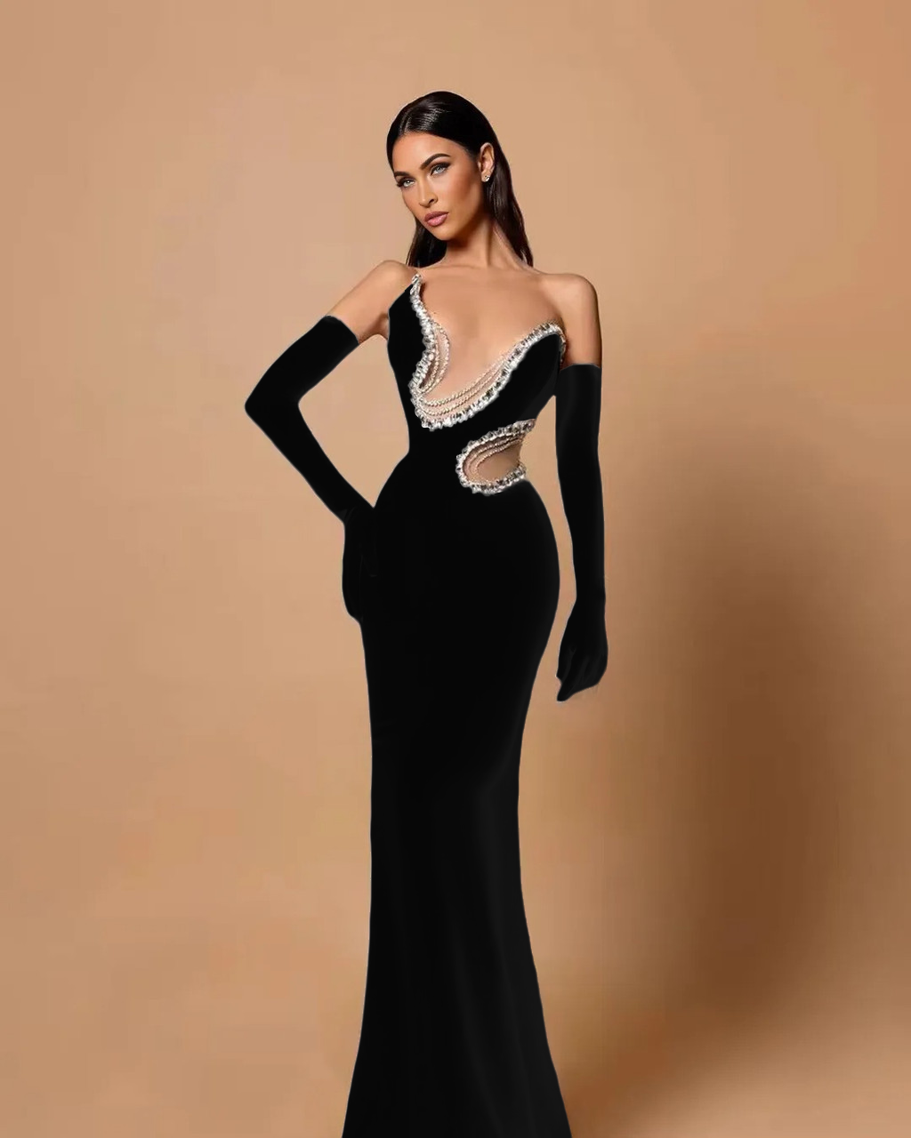Crystal Embellishments Cut-out Gown