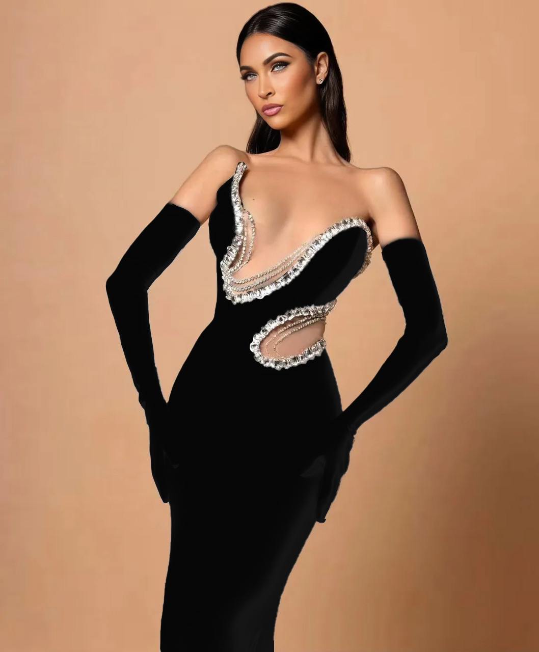 Crystal Embellishments Cut-out Gown