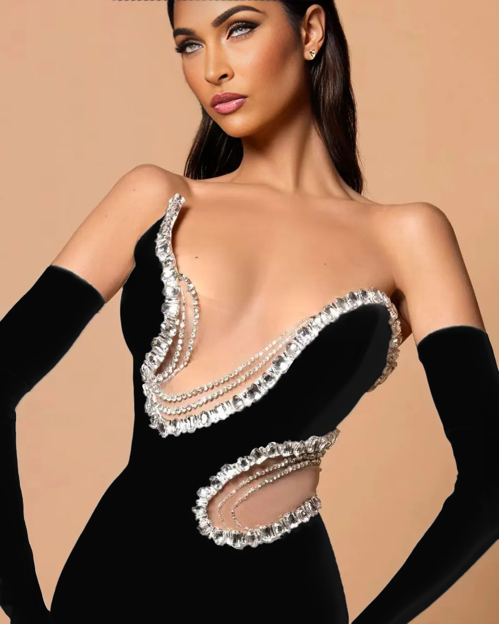 Crystal Embellishments Cut-out Gown