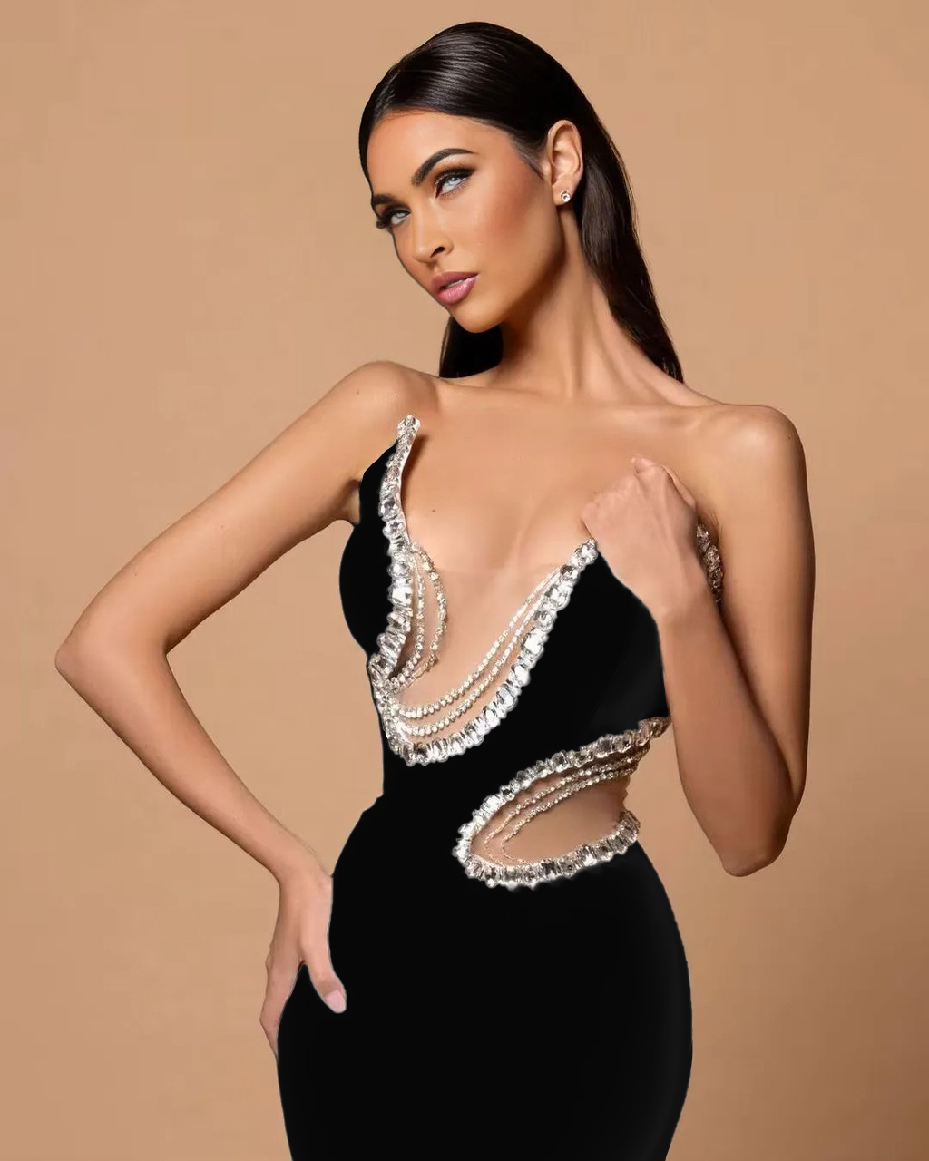 Crystal Embellishments Cut-out Gown