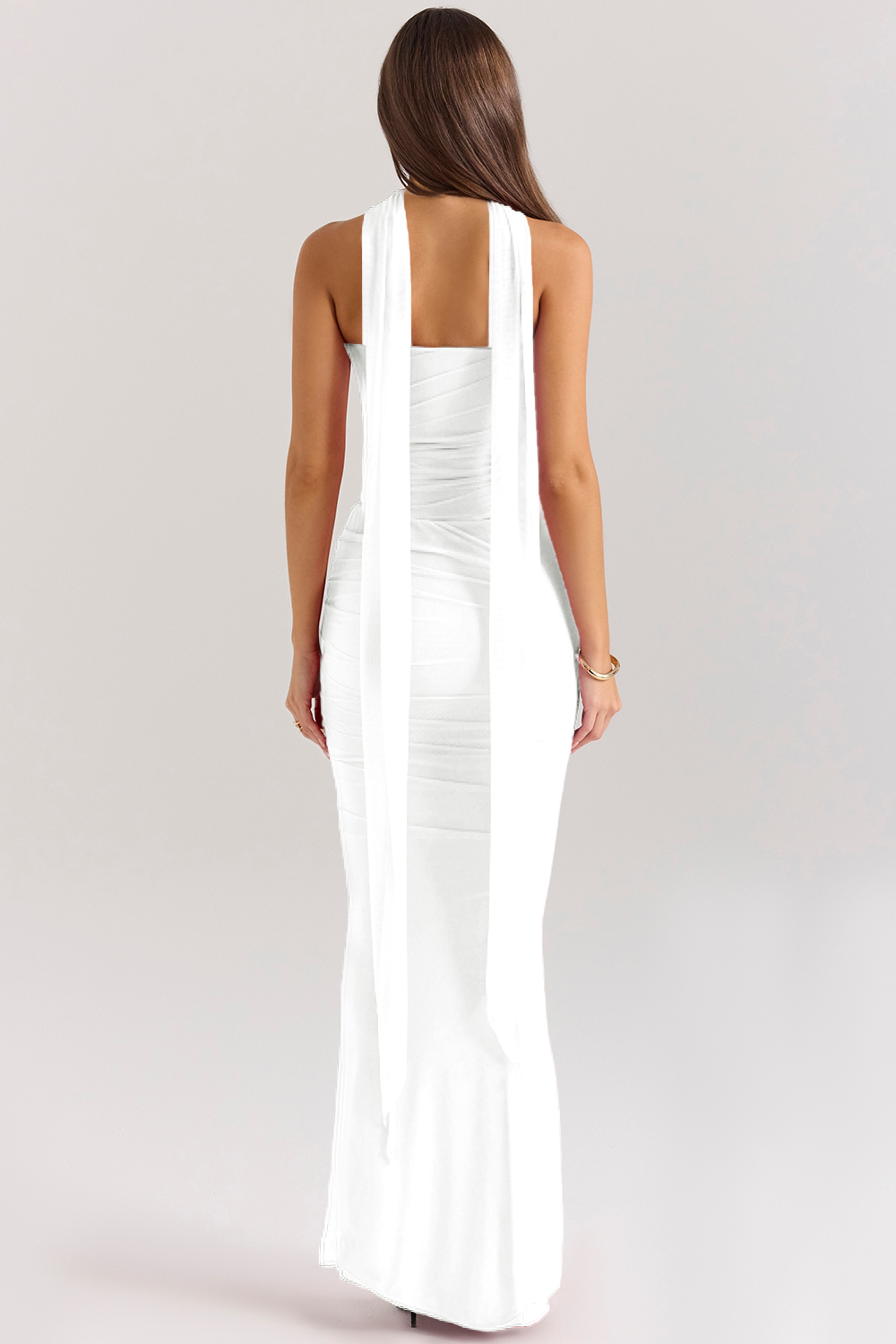 Strapless Corset Top with Detachable Neck Scarf Gown