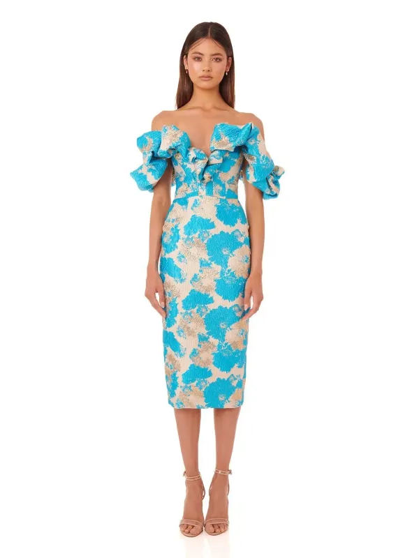 Mid-length Dress with Under-Neck Slit