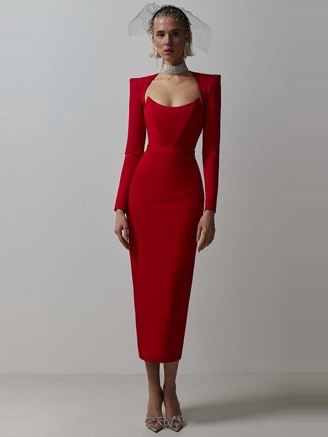 Square Neck Cowl Shoulder Bandage Dress
