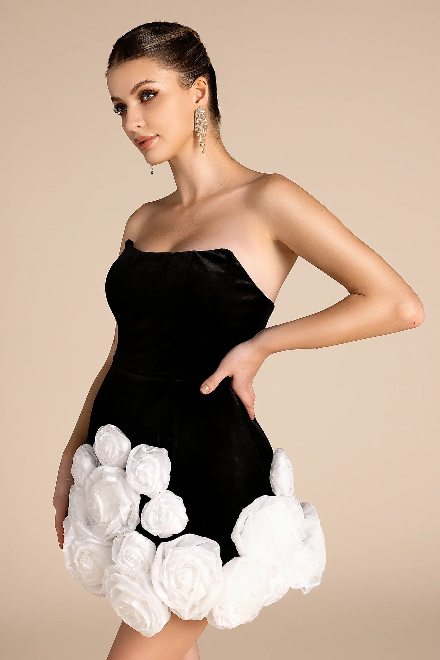 Off Shoulder 3D Flower Mini Dress