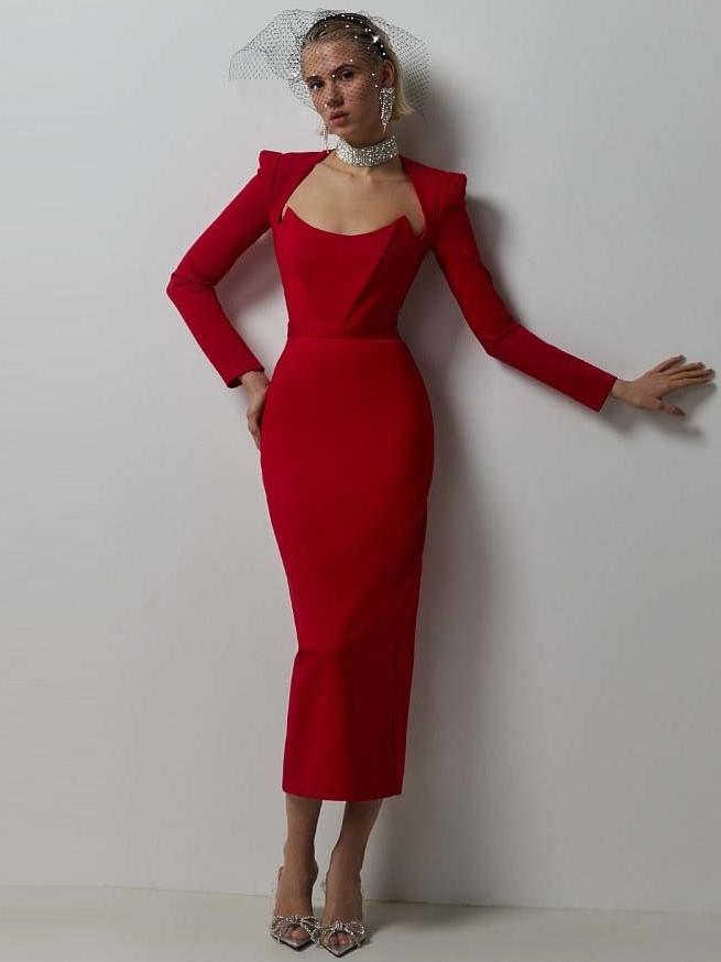 Square Neck Cowl Shoulder Bandage Dress