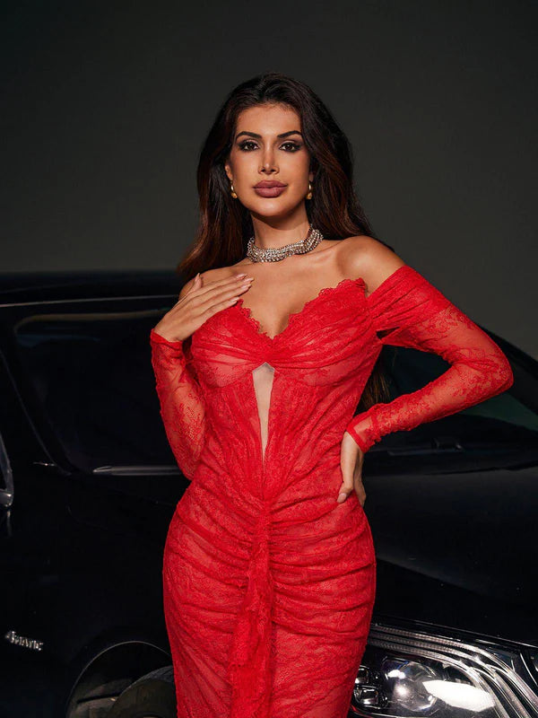Off Shoulder Lace Mermaid Maxi Dress