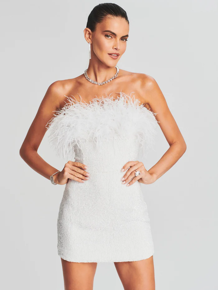 Backless Ostrich Feather Fringe Sheath Dress