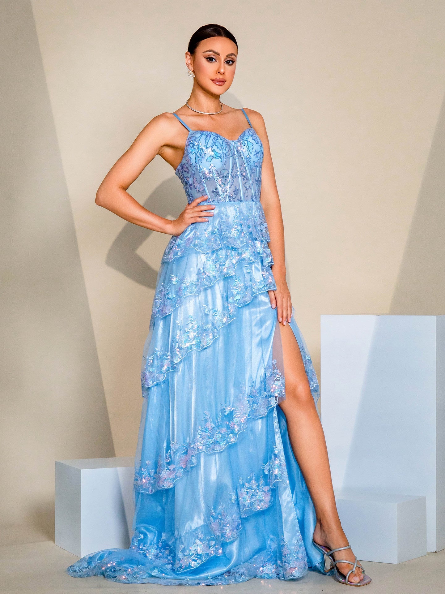 Strappy Sequin with Dramatic Train Maxi Dress