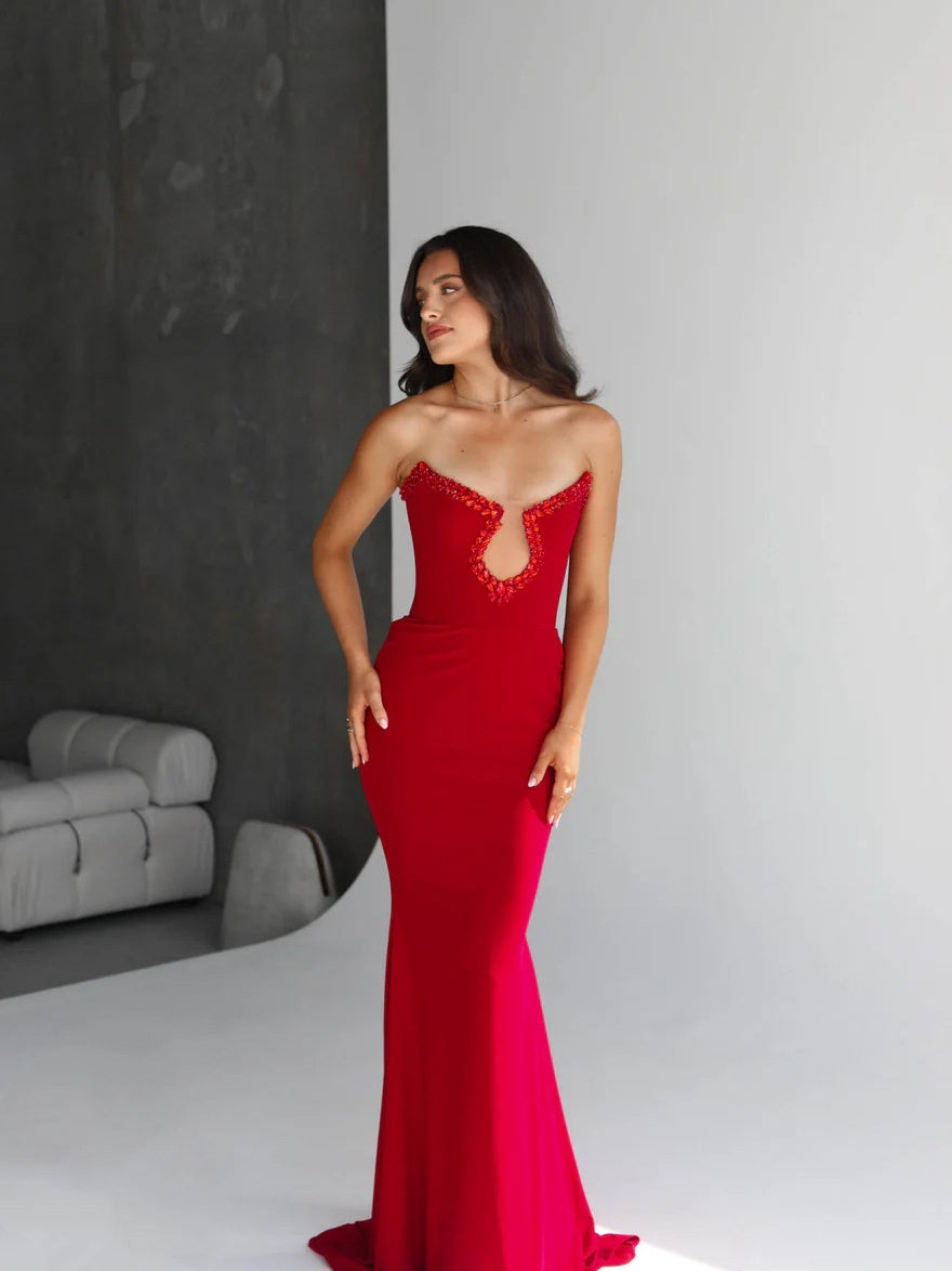 Strapless Design Intricate Bust Embroidery Mermaid Gown