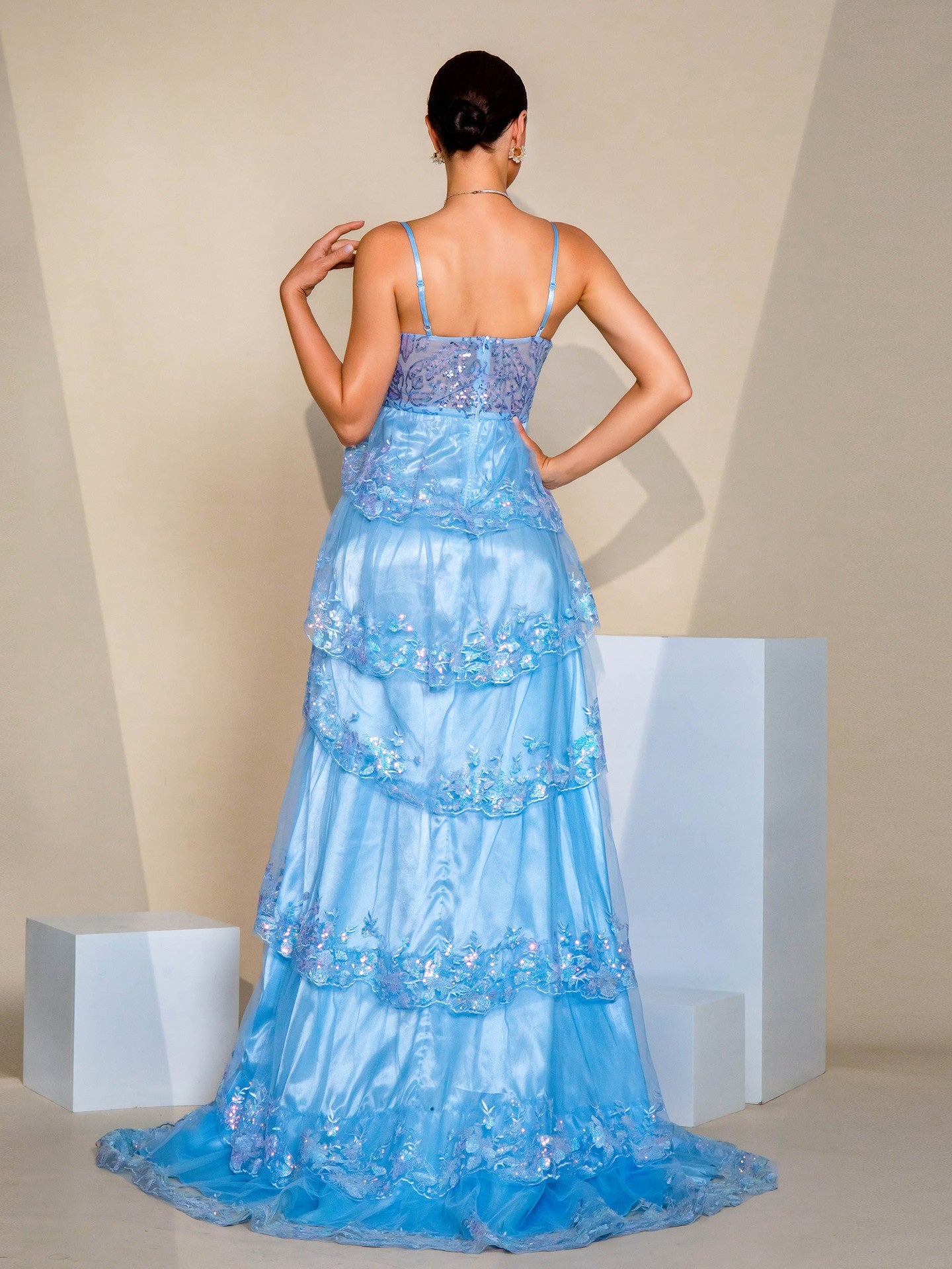 Strappy Sequin with Dramatic Train Maxi Dress