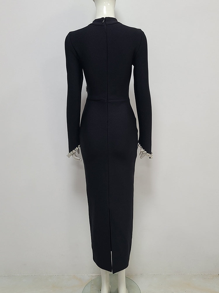 Elegant Belted Dress with Diamond Embellishments