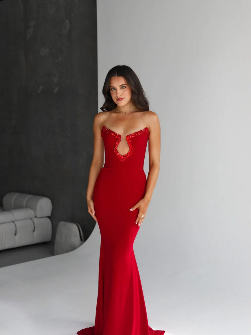 Strapless Design Intricate Bust Embroidery Mermaid Gown