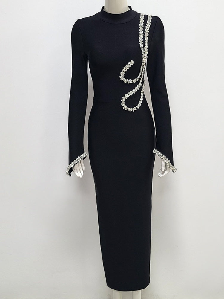 Elegant Belted Dress with Diamond Embellishments