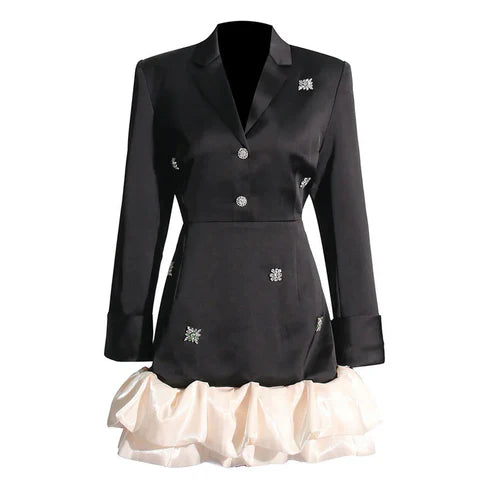 Ruffle Hem Black Mini Dress