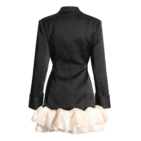 Ruffle Hem Black Mini Dress