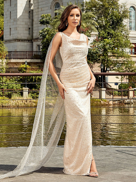 V-neck Sequined Fluttering Yarn Maix Dress
