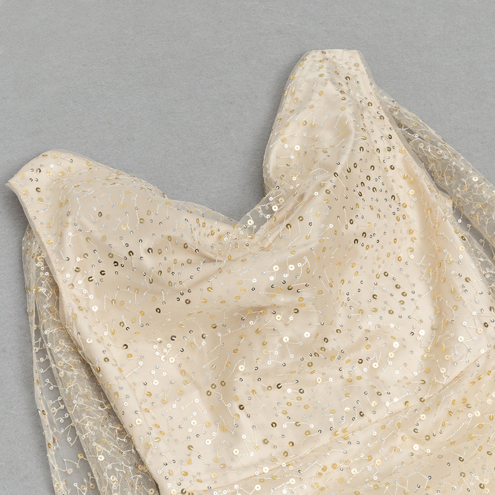 V-neck Sequined Fluttering Yarn Maix Dress