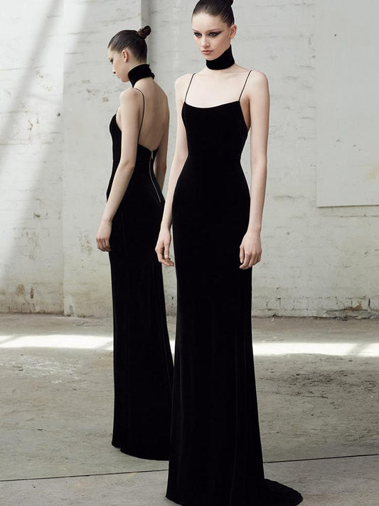 Halter Backless Elegant Velvet Small Dresses