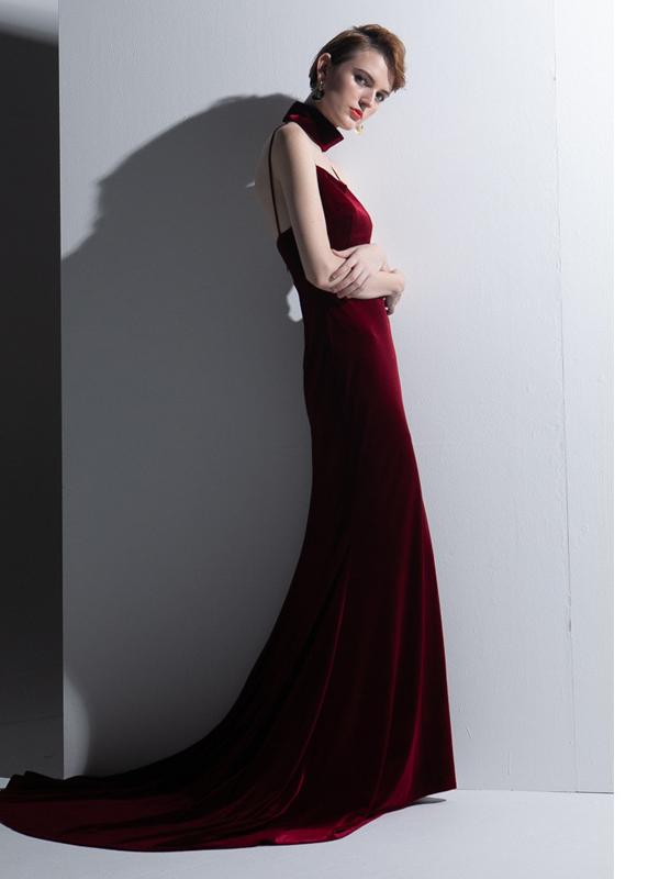 Halter Backless Elegant Velvet Small Dresses
