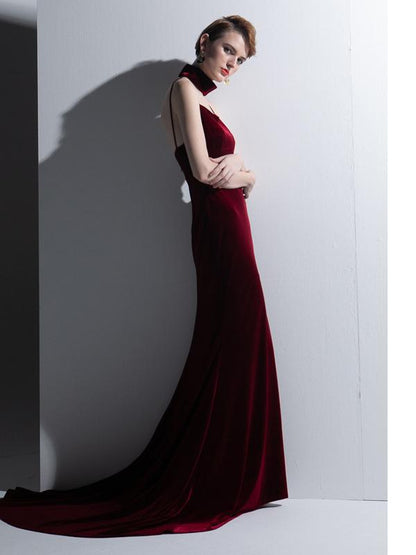 Halter Backless Elegant Velvet Small Dresses
