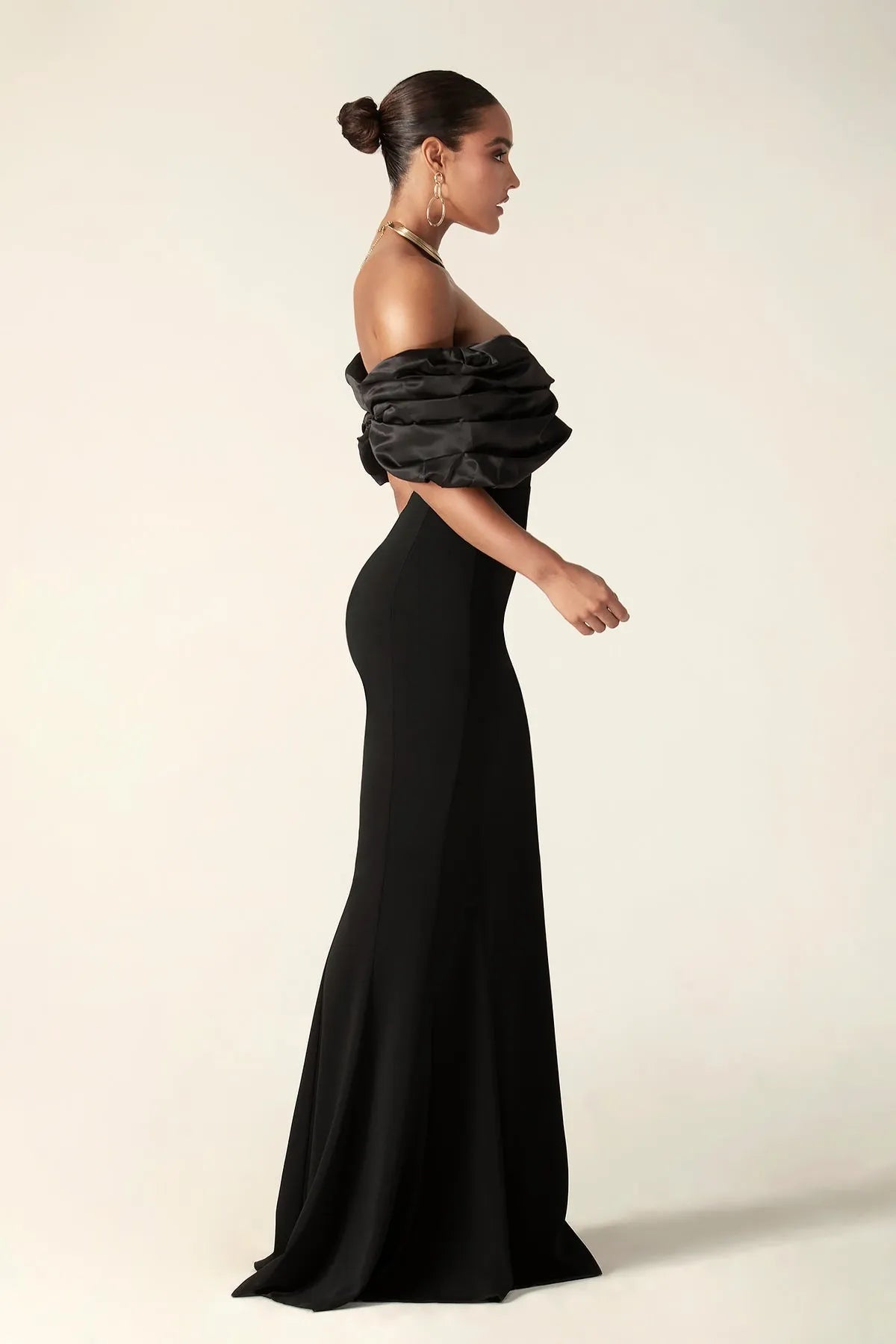 Off Shoulder Ruched Maxi Slit Dress