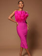 Feather Backless Slimming Mid-Length Bandage Dress
