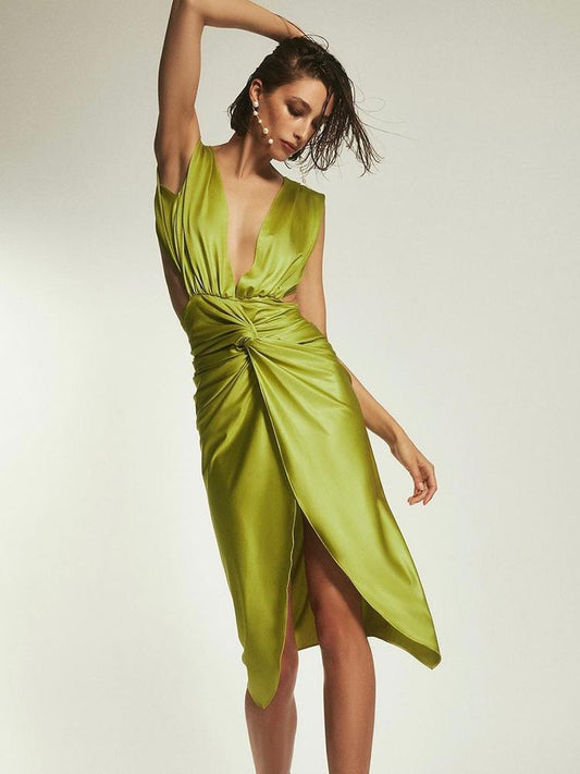 Deep V Sleeveless Backless Evening Party Dresses