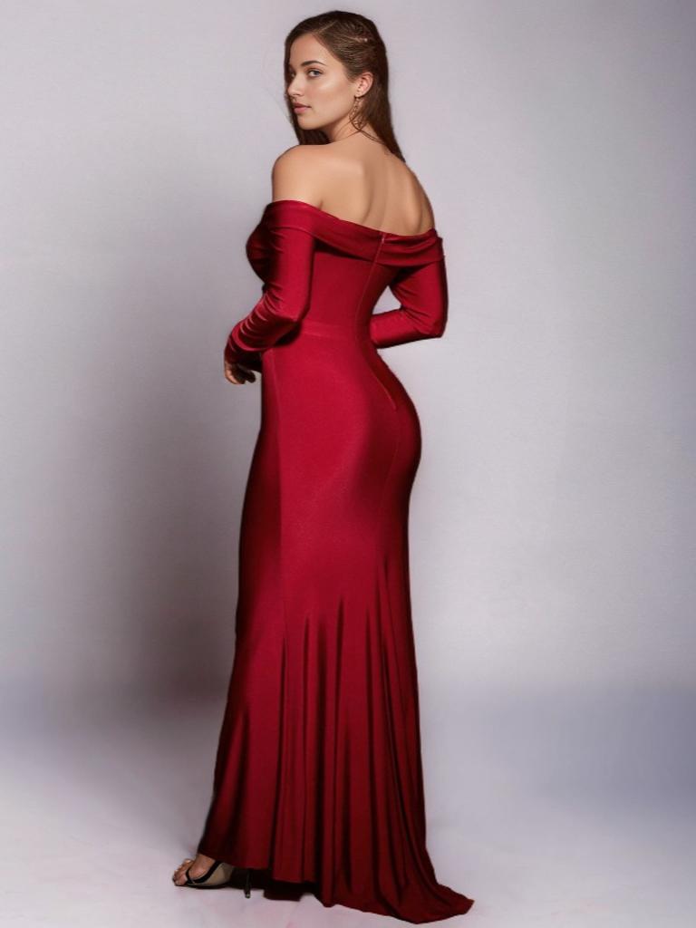 One-piece V-neck Long Sleeve High Waisted Evening Dresses