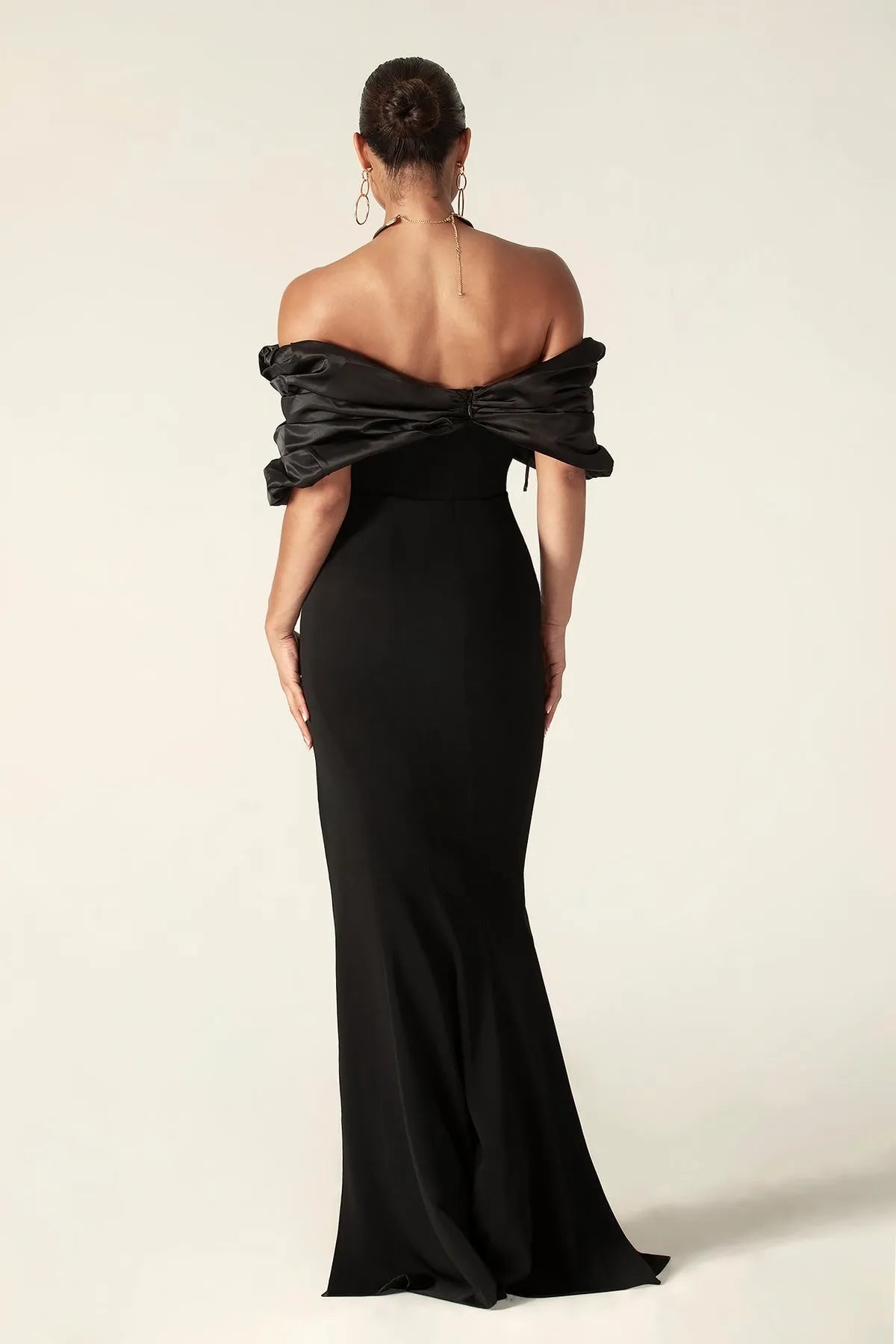 Off Shoulder Ruched Maxi Slit Dress