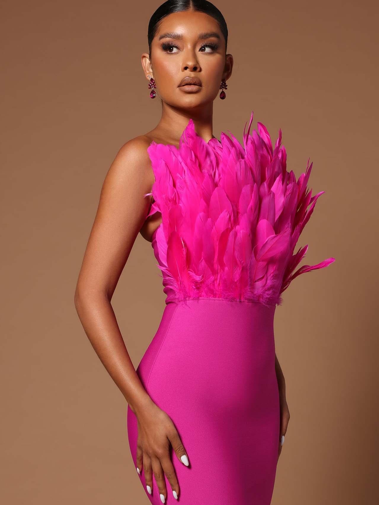 Feather Backless Slimming Mid-Length Bandage Dress