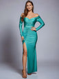 One-piece V-neck Long Sleeve High Waisted Evening Dresses