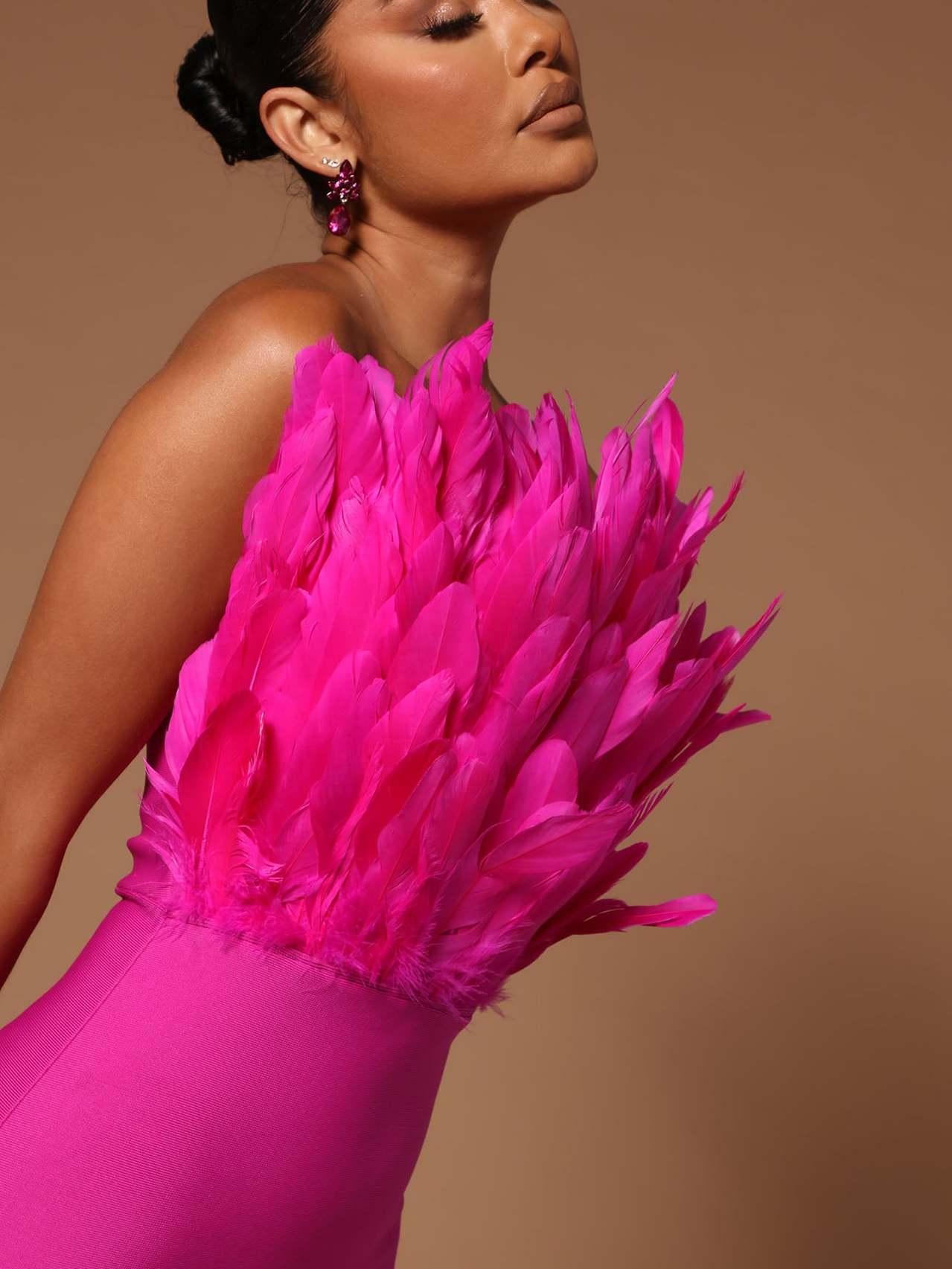 Feather Backless Slimming Mid-Length Bandage Dress