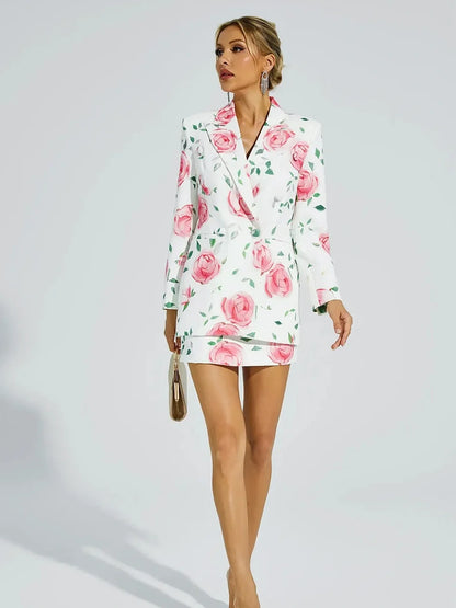 Rose Printed Blazer Dress Set