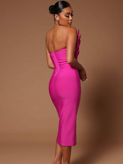 Feather Backless Slimming Mid-Length Bandage Dress