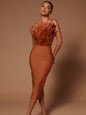 Feather Backless Slimming Mid-Length Bandage Dress