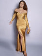 One-piece V-neck Long Sleeve High Waisted Evening Dresses