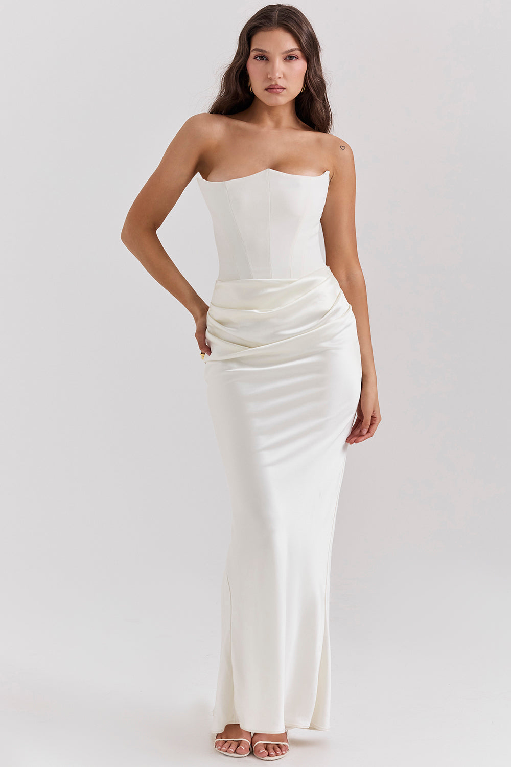 Strapless Corset Sleeveless Herringbone Maxi Dress