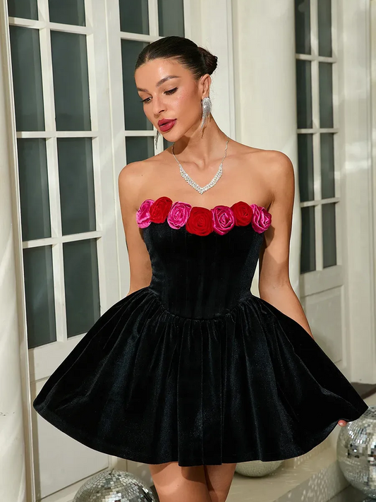 Sexy Sheath Floral Embellished Color Clash Dress