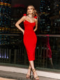Rose Applique Halter Style Split Midi Dress