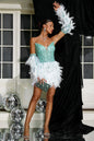 Green Gemstone Sequin Sheath Feather Mini Dress