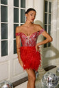 Sexy One Neck Sequined Feather Hem Mini Dress