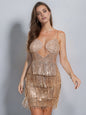 Tasseled Mesh Patchwork Vest Mini Dress
